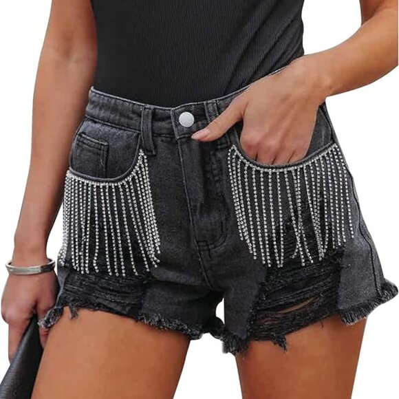 Source Unknown Pants - NWOT Women's Rhinestone Denim Distressed Shorts